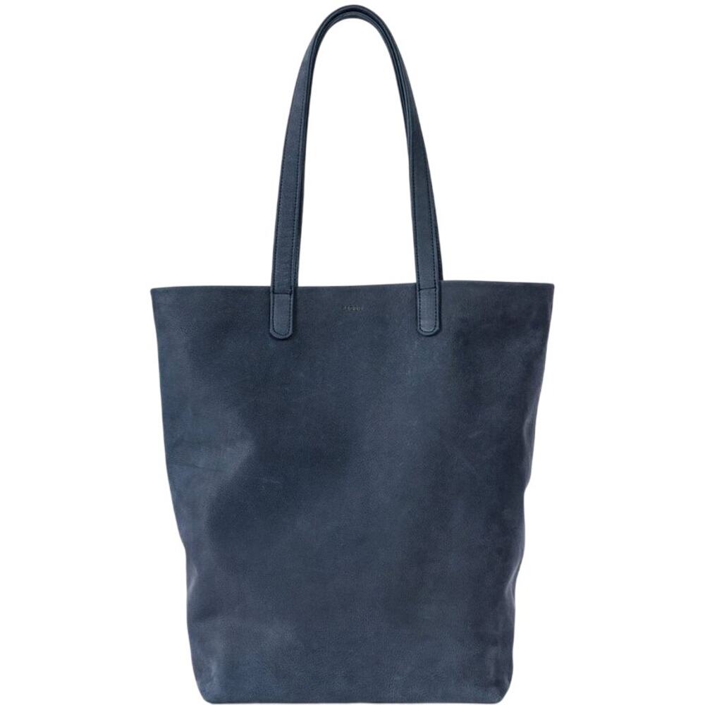 Baggu Tote Milled Leather Nubuck Bag Handbag Natural Interior Pocket Navy Blue